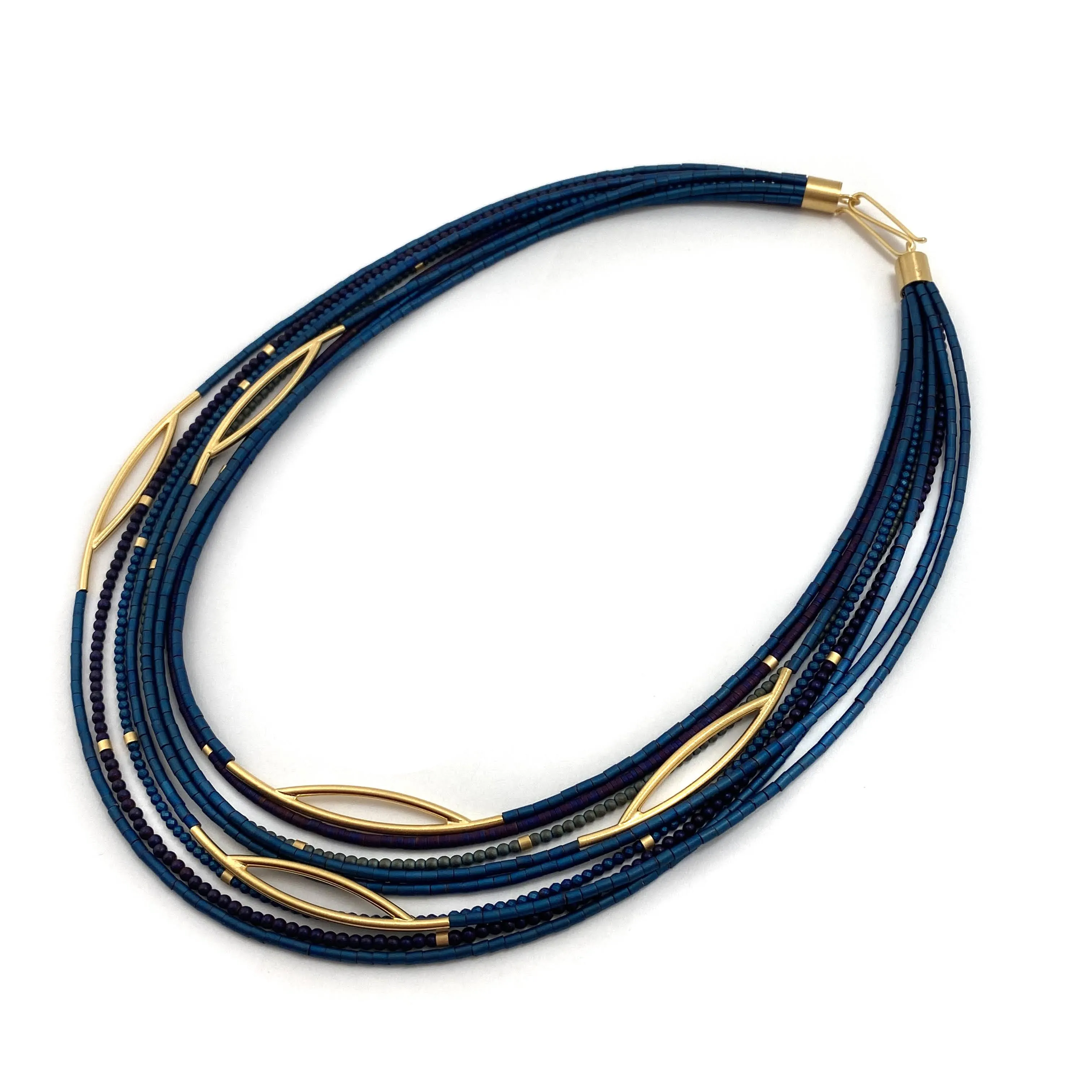 Blue and Purple Hematite and Gold Necklace