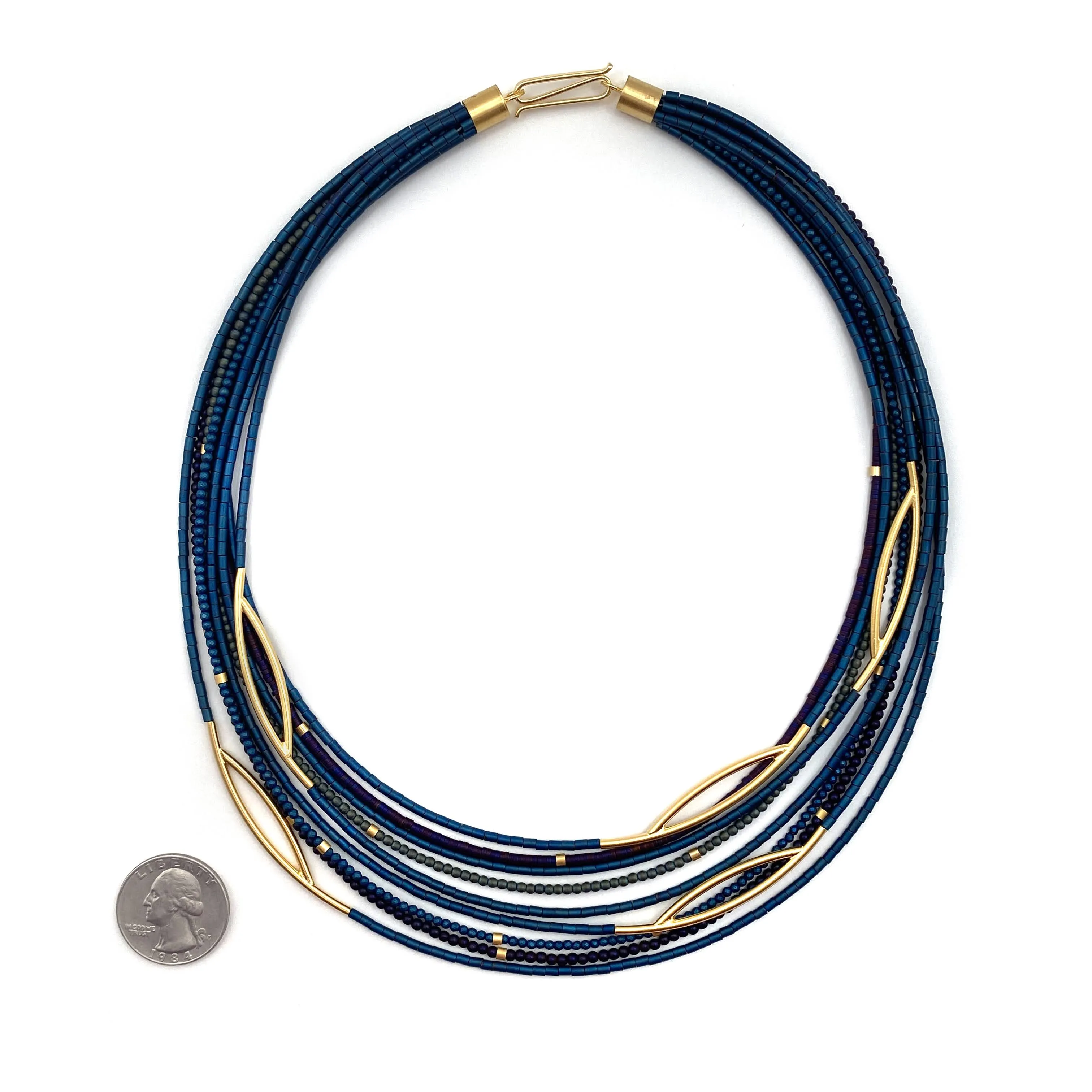 Blue and Purple Hematite and Gold Necklace