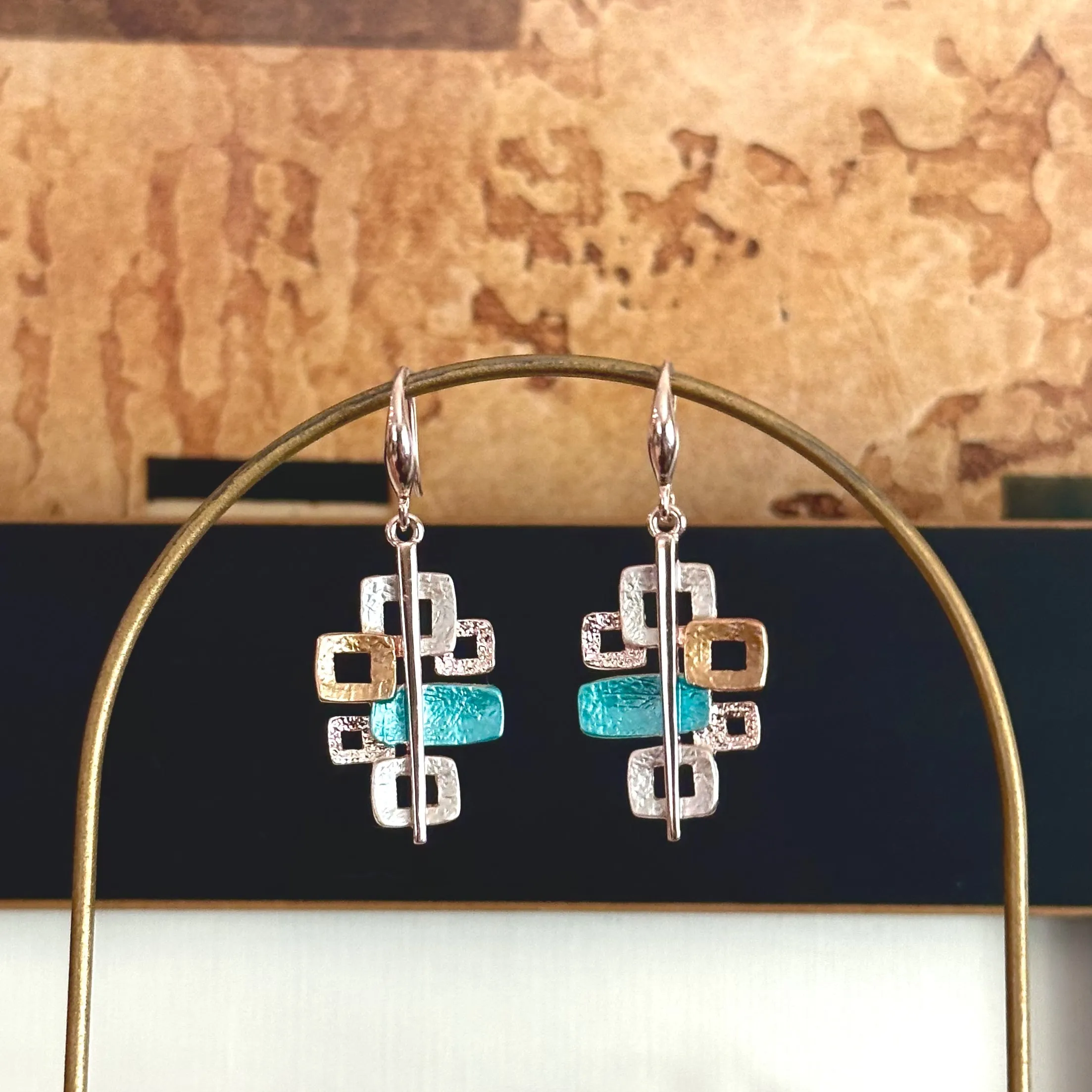 Boho Style Interlocking Squares Earrings