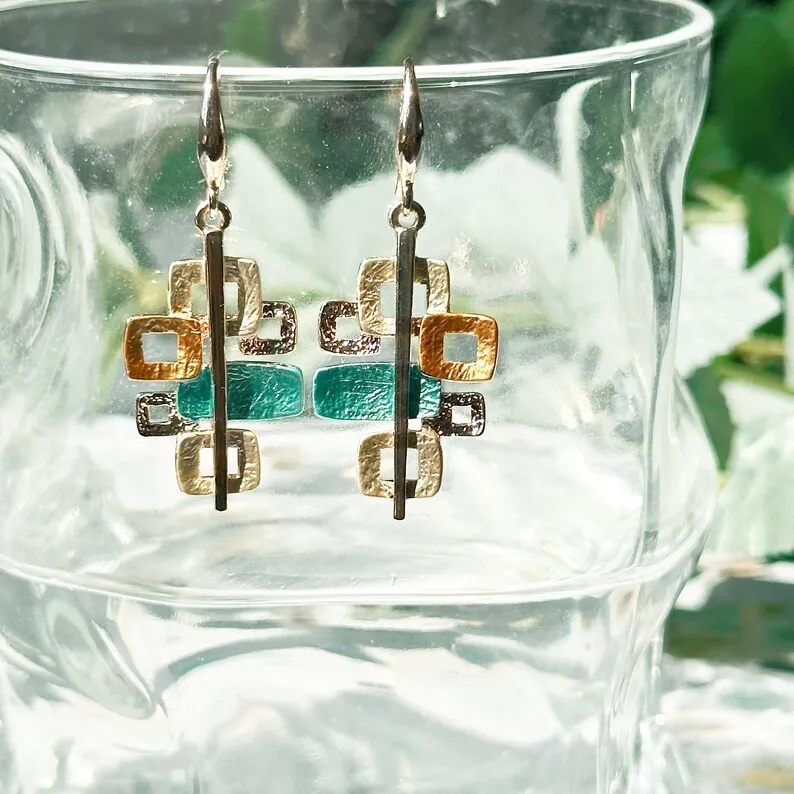 Boho Style Interlocking Squares Earrings