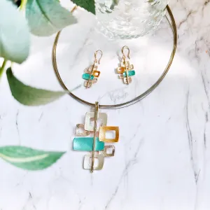 Boho Style Interlocking Squares Necklace and Earring Set