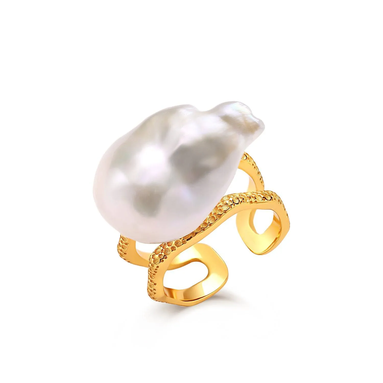 Bold Large Real Natural Pearl Ring Gold Vermeil