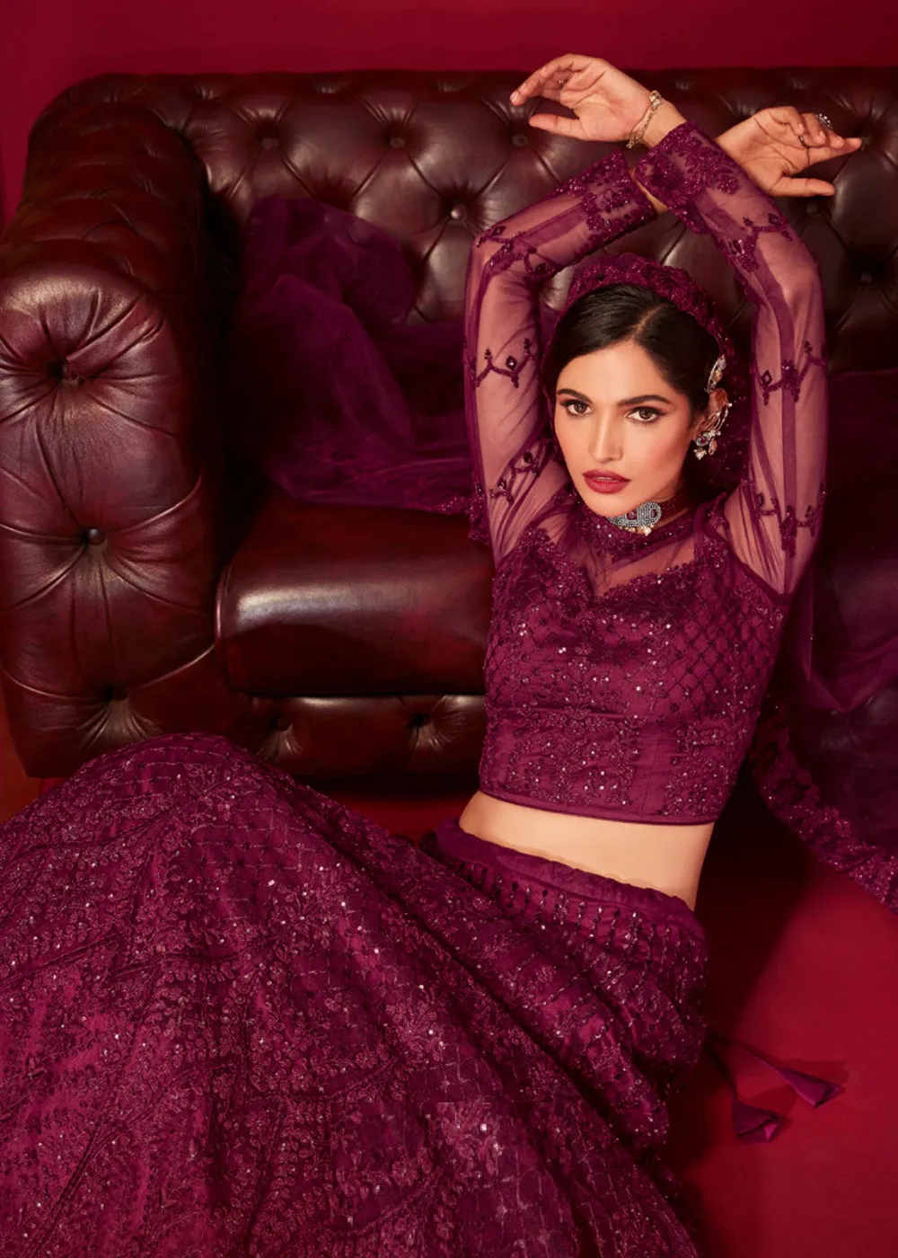 Bridal Purple Resham & Stone Embroidered Wedding Lehenga Choli