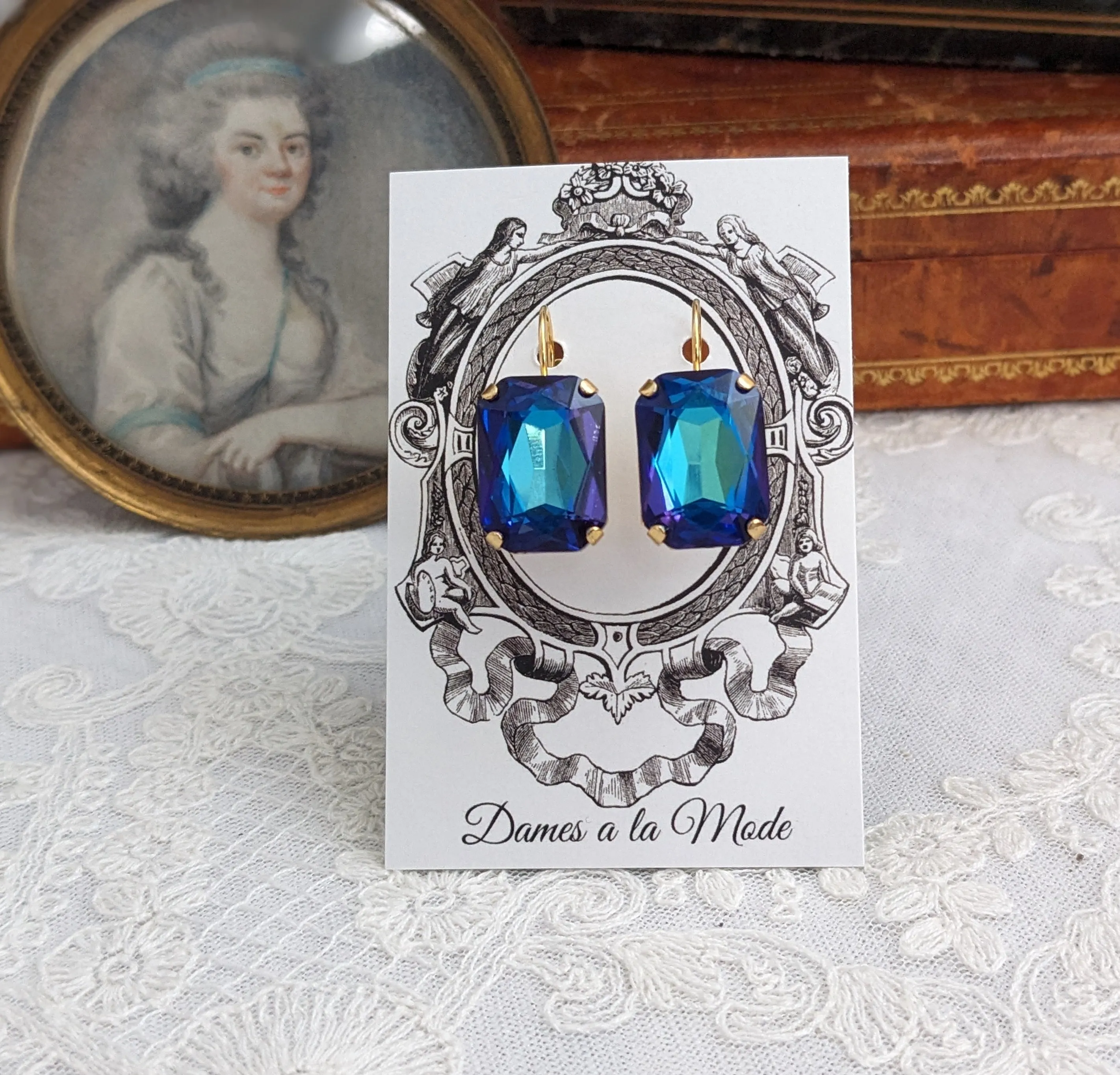 Capri Blue Aurora Earrings - Large Octagon