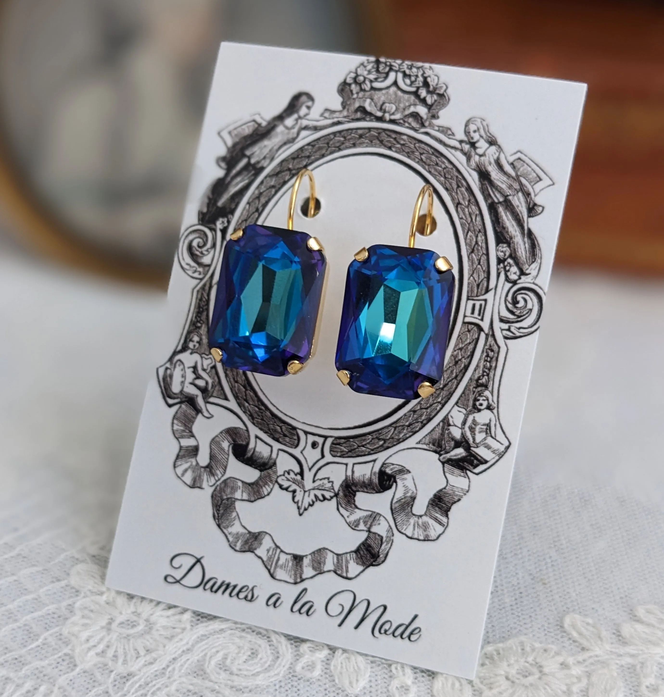 Capri Blue Aurora Earrings - Large Octagon