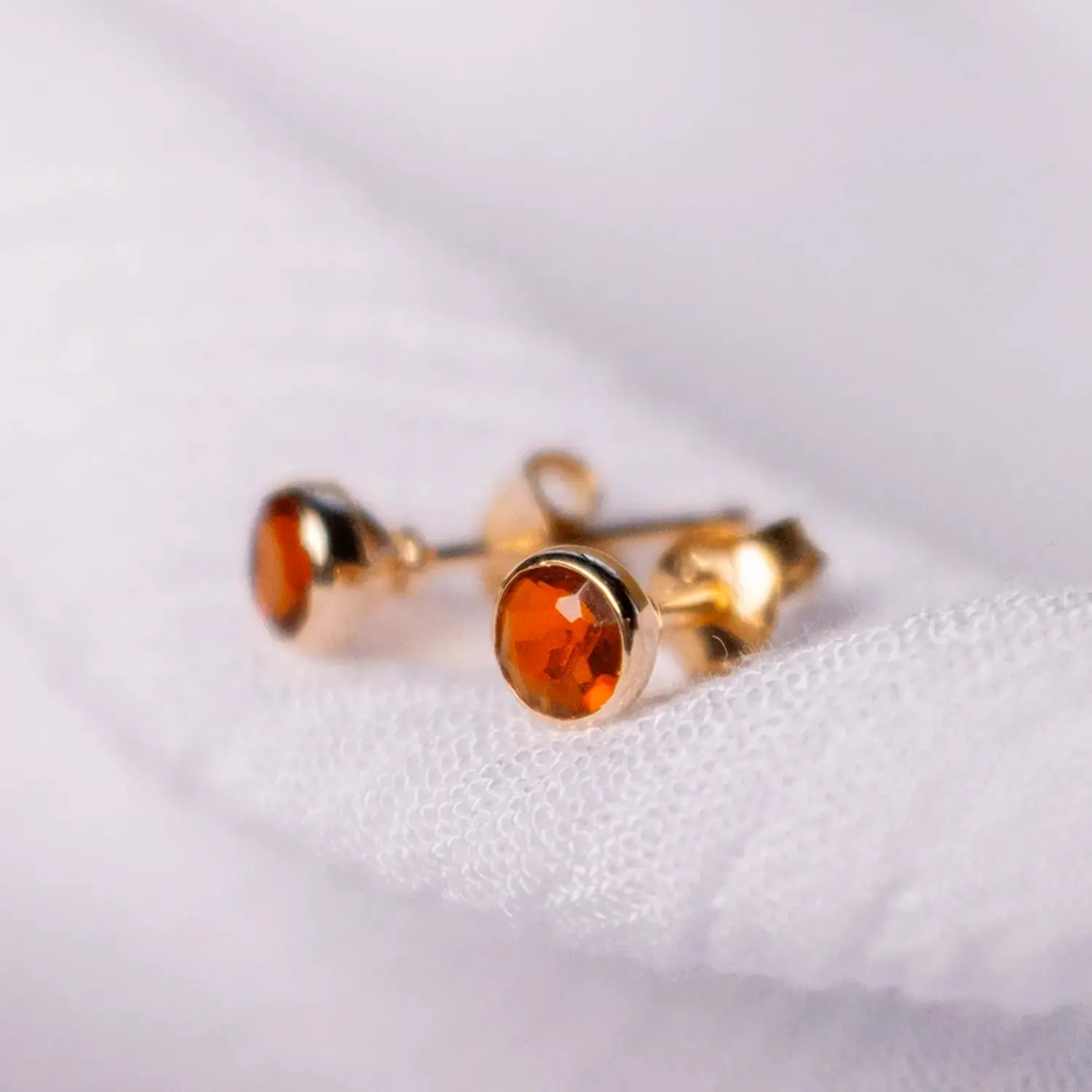 Carnelian Mini Stud Earrings Rose Gold July Birthstone