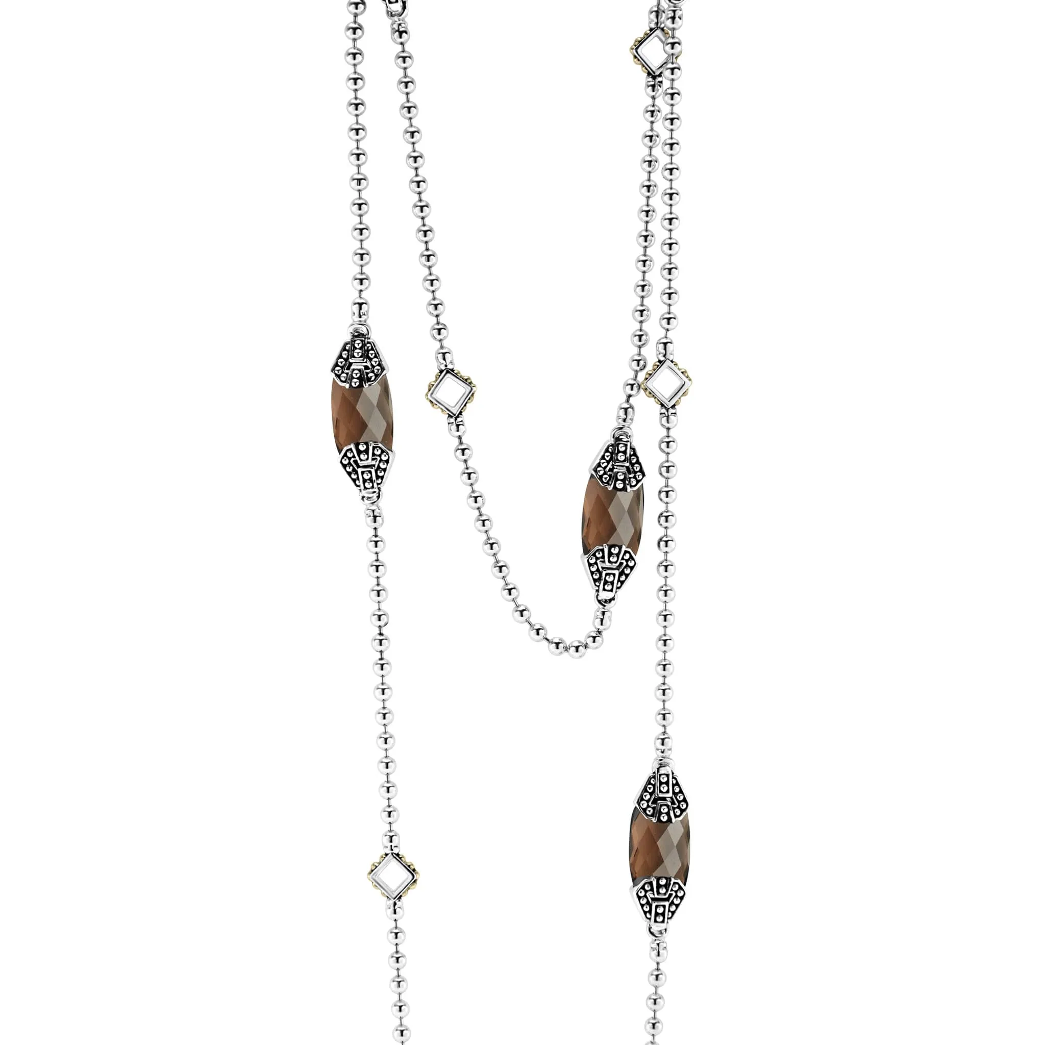 Caviar Color Six Station Smokey Quartz Necklace