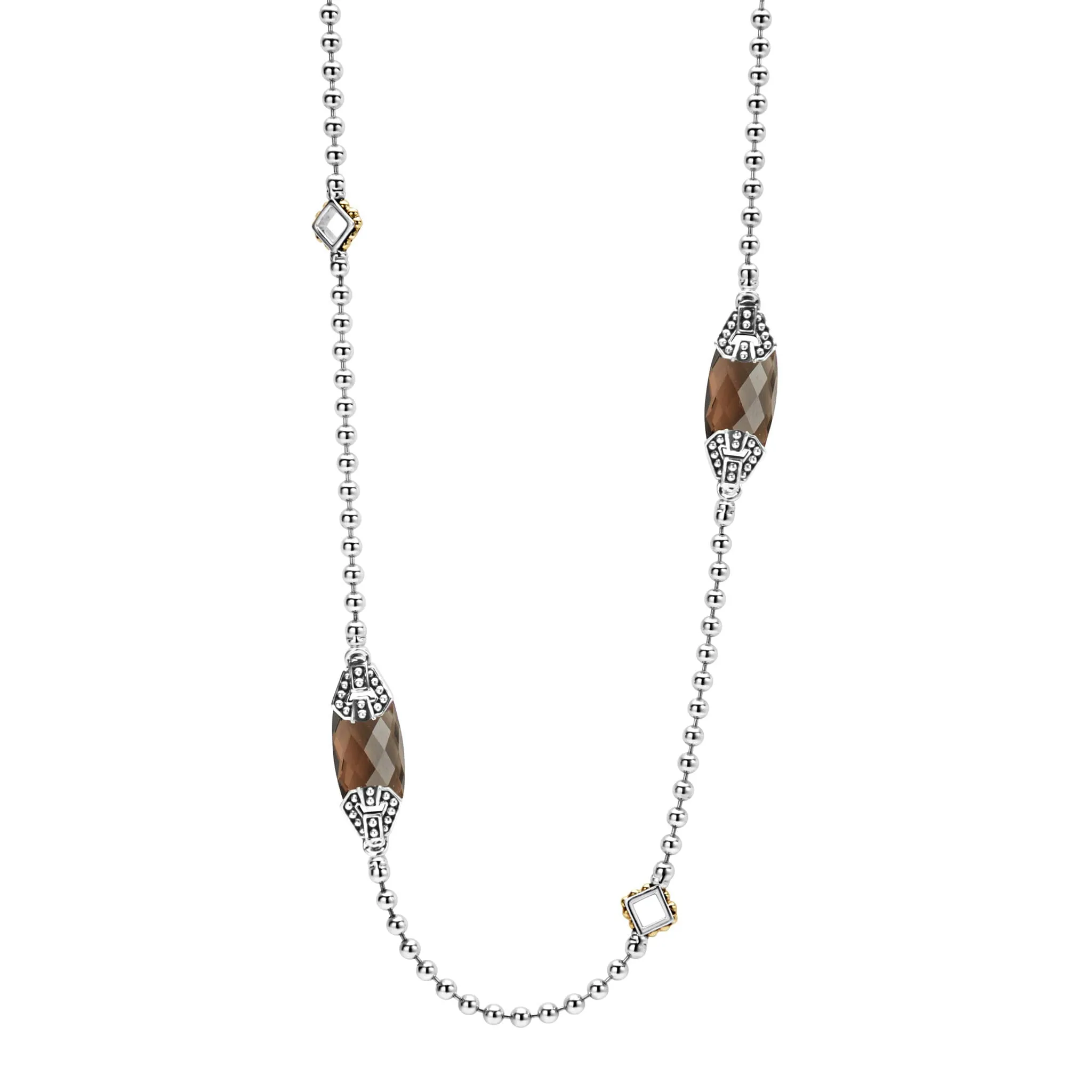 Caviar Color Six Station Smokey Quartz Necklace