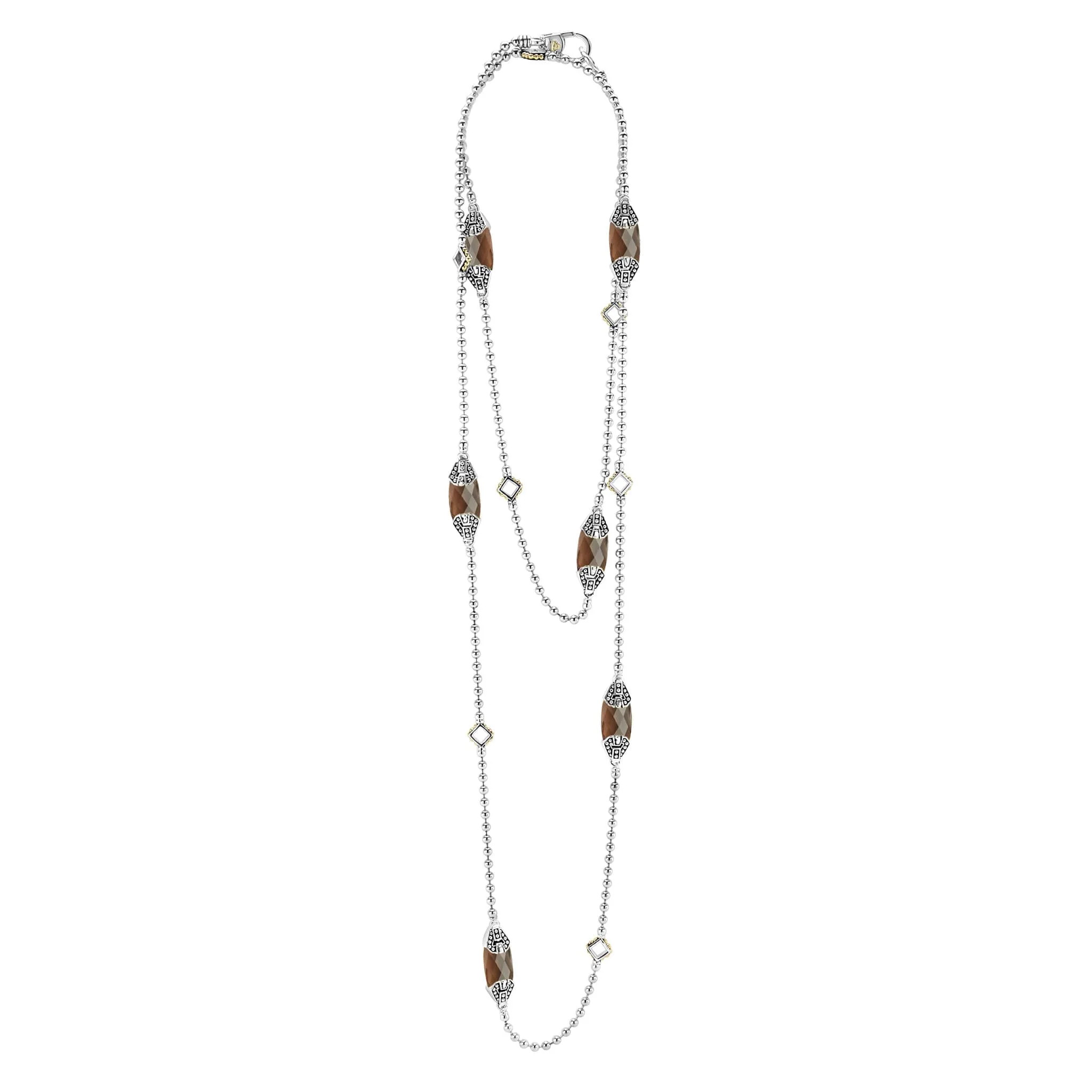 Caviar Color Six Station Smokey Quartz Necklace