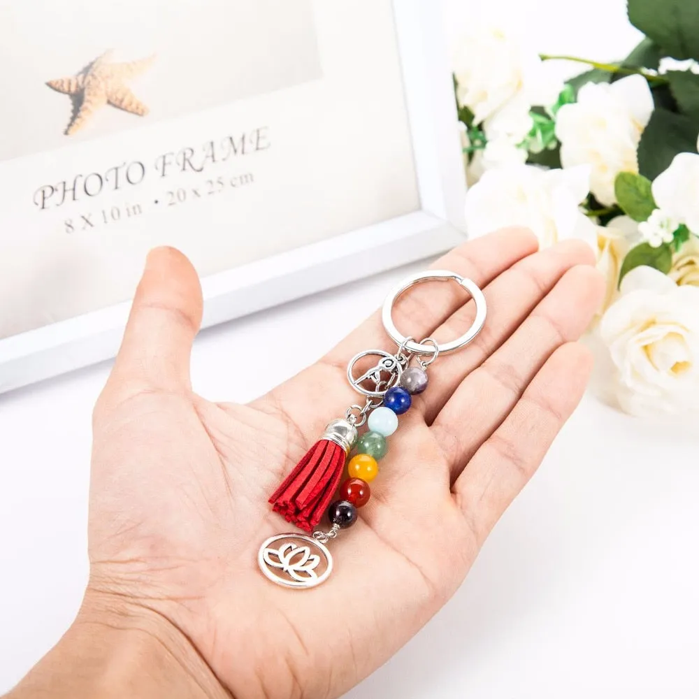 Chakra Keychain Colorful Stone Beads 7 Chakras Energy Yoga Fitness Key Chains