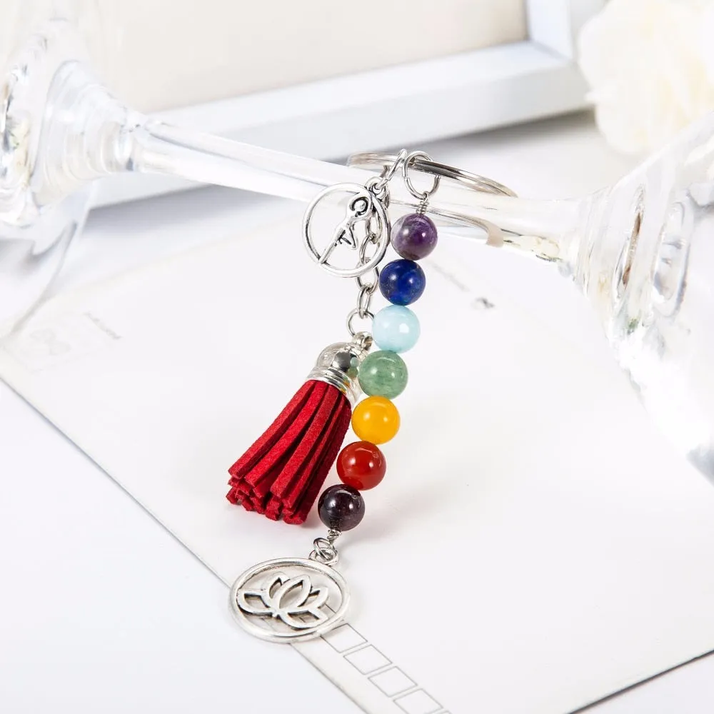 Chakra Keychain Colorful Stone Beads 7 Chakras Energy Yoga Fitness Key Chains