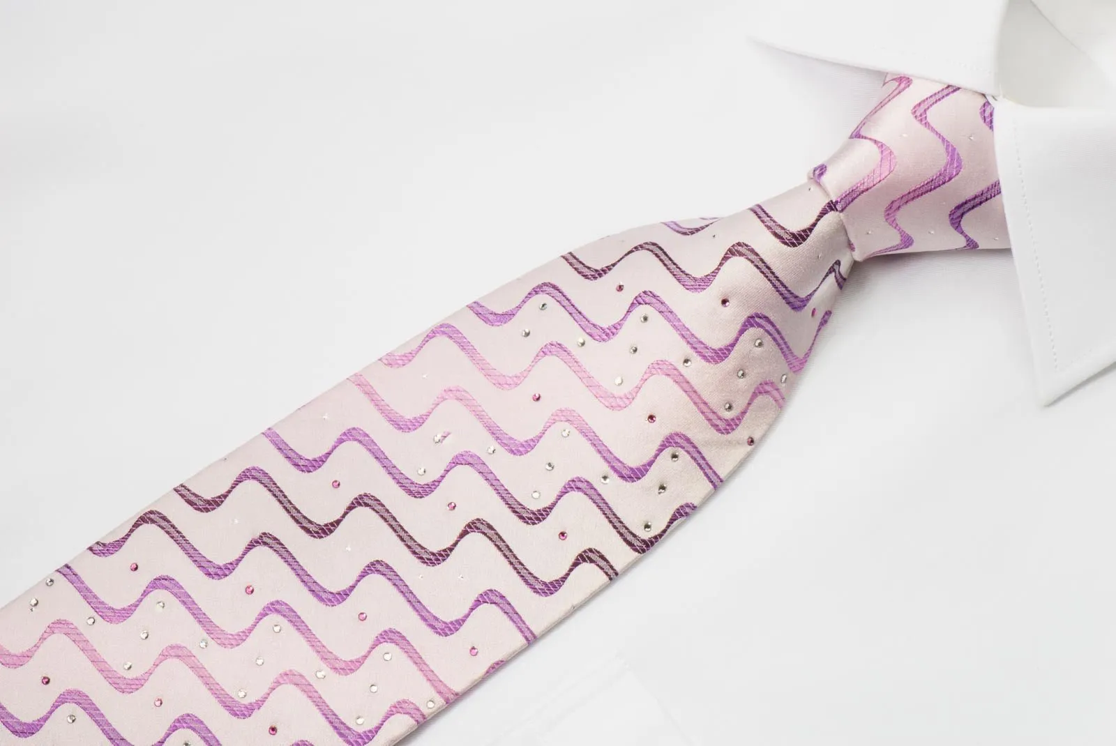 Christian Aujard Crystal Rhinestone Tie Waves On Pink With Silver Sparkles