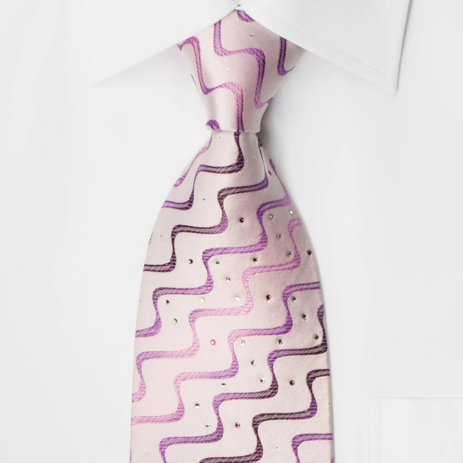 Christian Aujard Crystal Rhinestone Tie Waves On Pink With Silver Sparkles