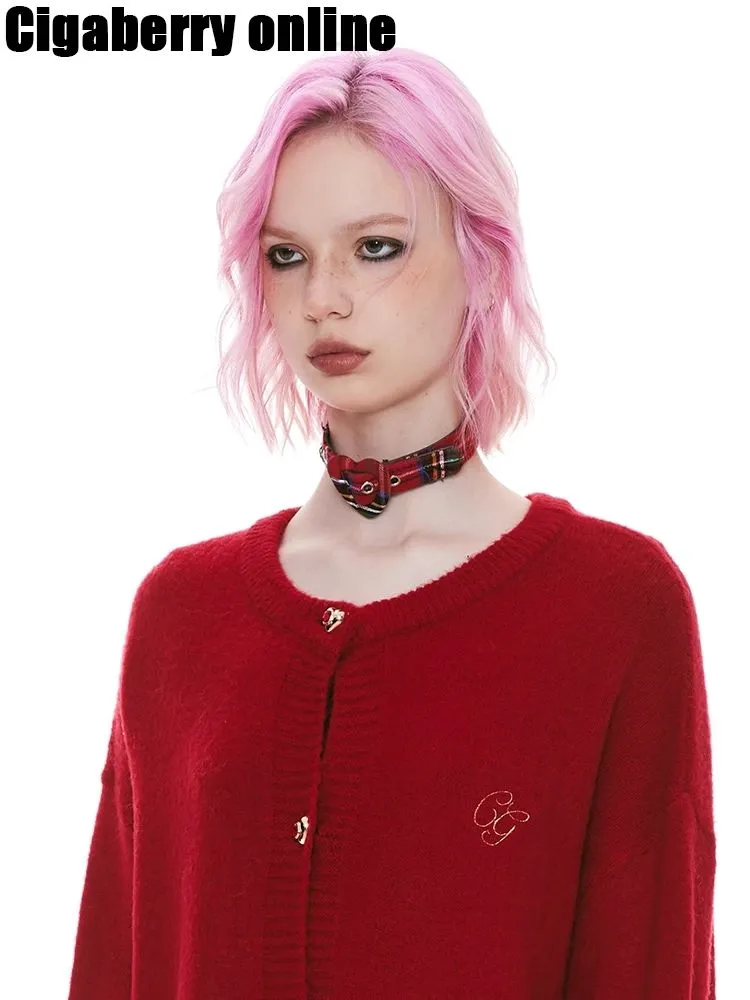 Christmas plaid love heart choker necklace【s0000004970】