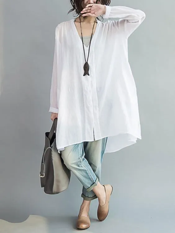 Comfortable button V-neck Two-pieces Blouses Shirt