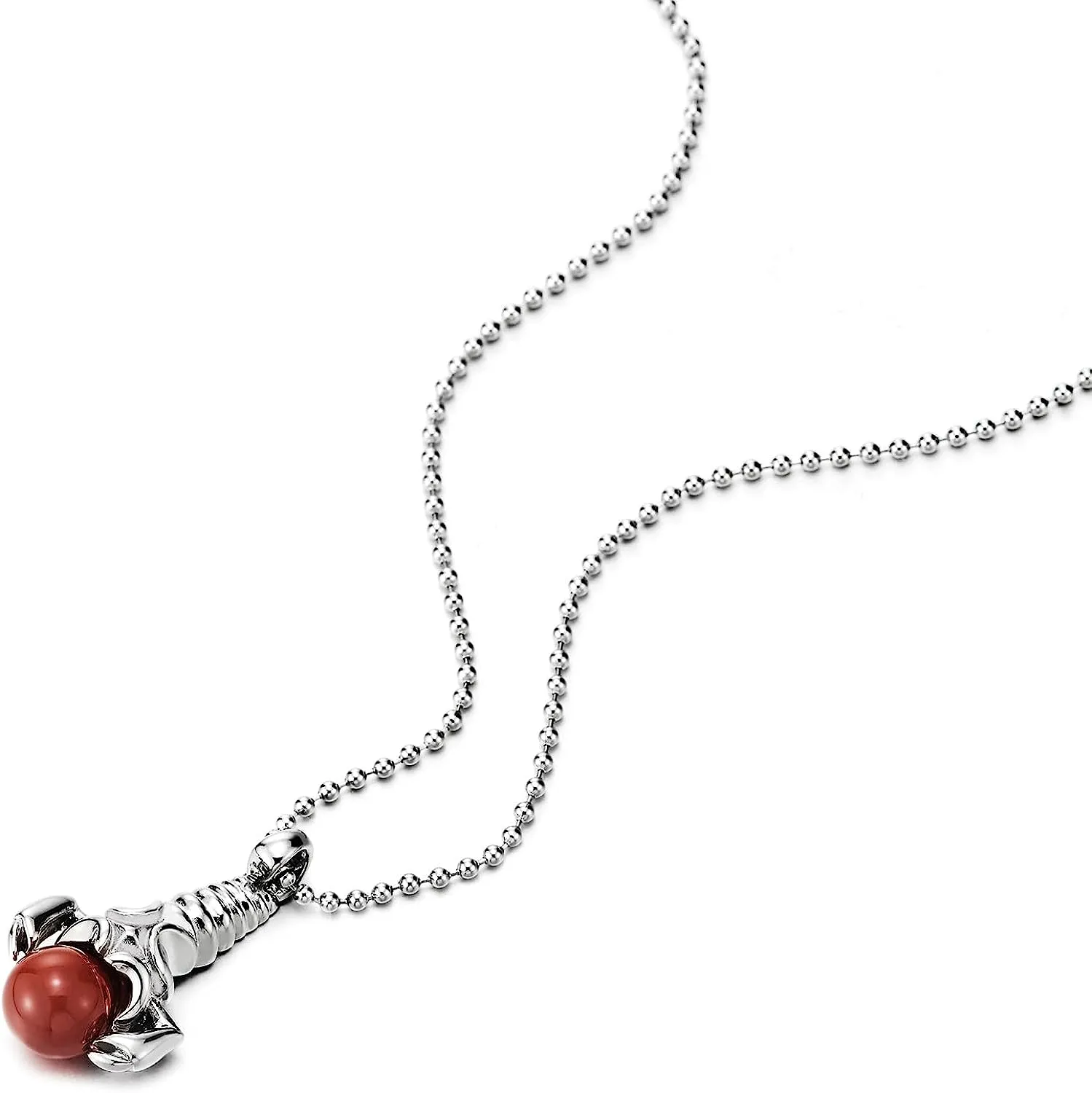 COOLSTEELANDBEYOND Scorpion King Necklace Pendant with Red Bead Ball, Stainless Steel Necklace for Men and Women