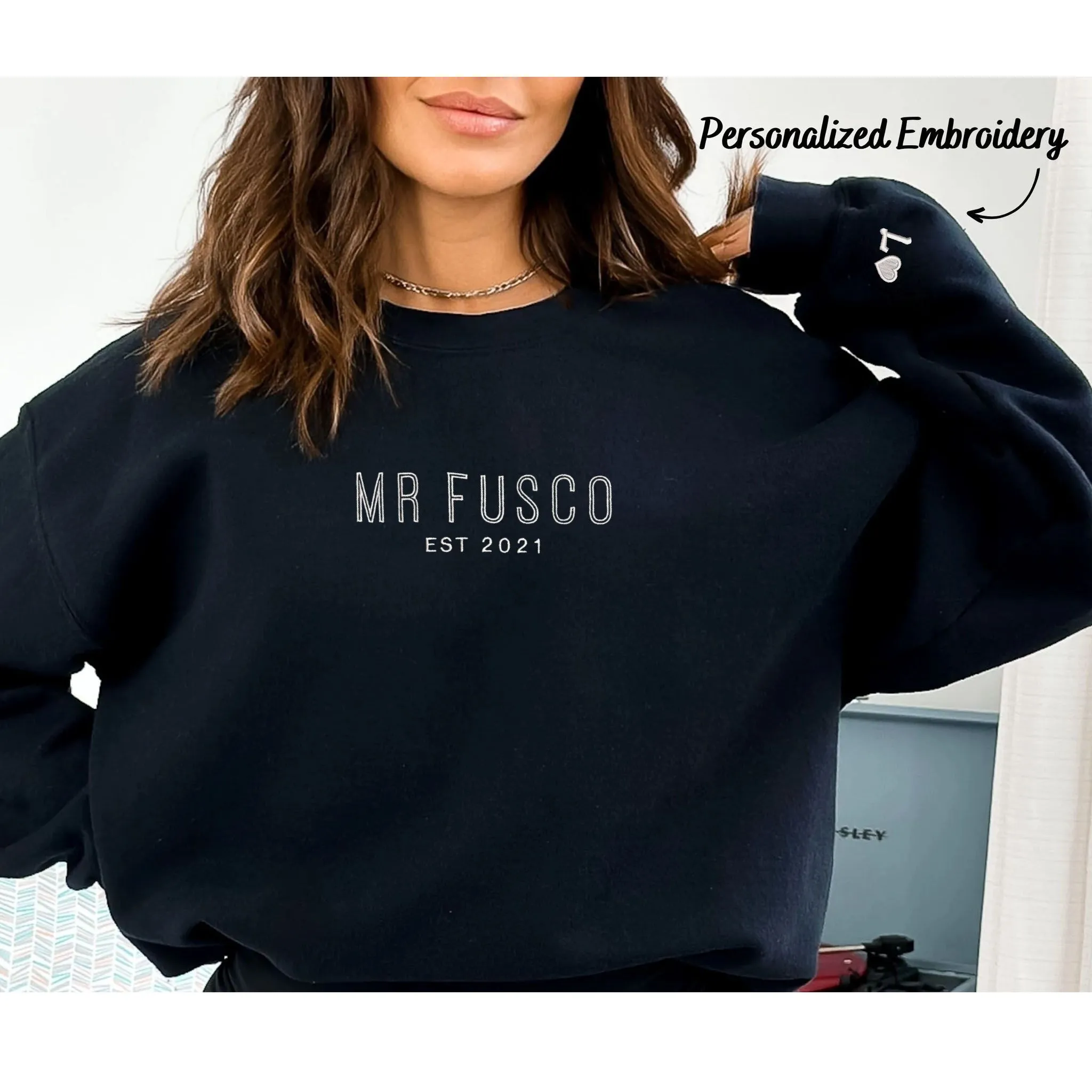 Custom Embroidered Mr And Mrs Sweatshirt With Anniversary Date, Best Gift For Maching Couple