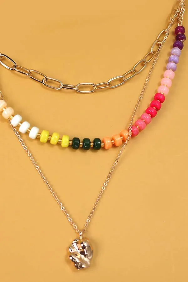 Double Layer Multi Beaded Bean Charm Necklace