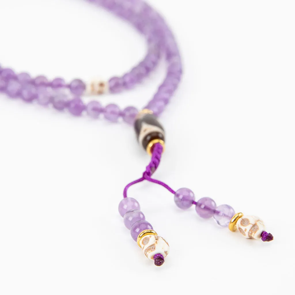 Dzi, Skull & Amethyst Mala Necklace