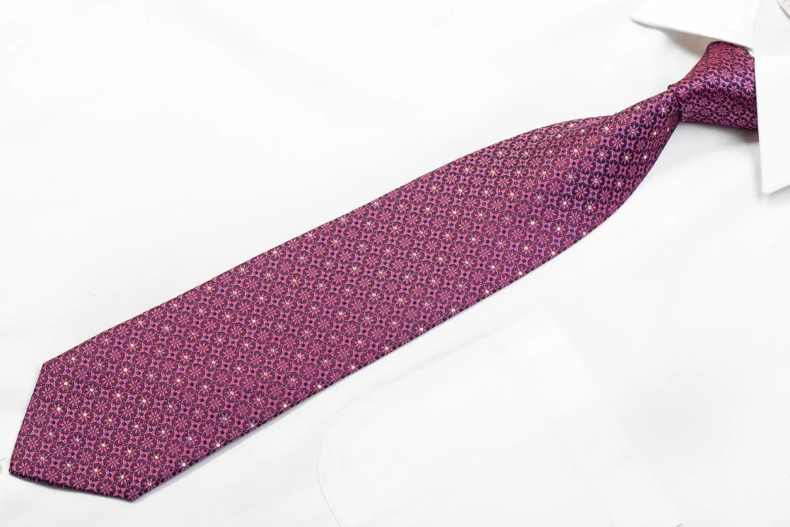 Elegance Rhinestone Necktie Pink Floral On Purple With Silver Sparkles