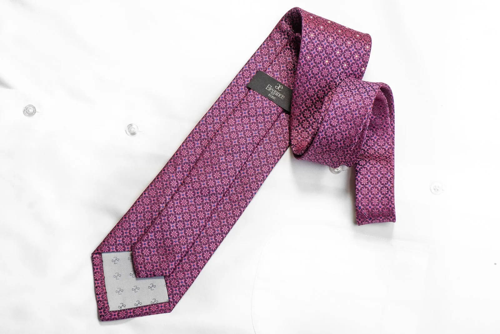 Elegance Rhinestone Necktie Pink Floral On Purple With Silver Sparkles