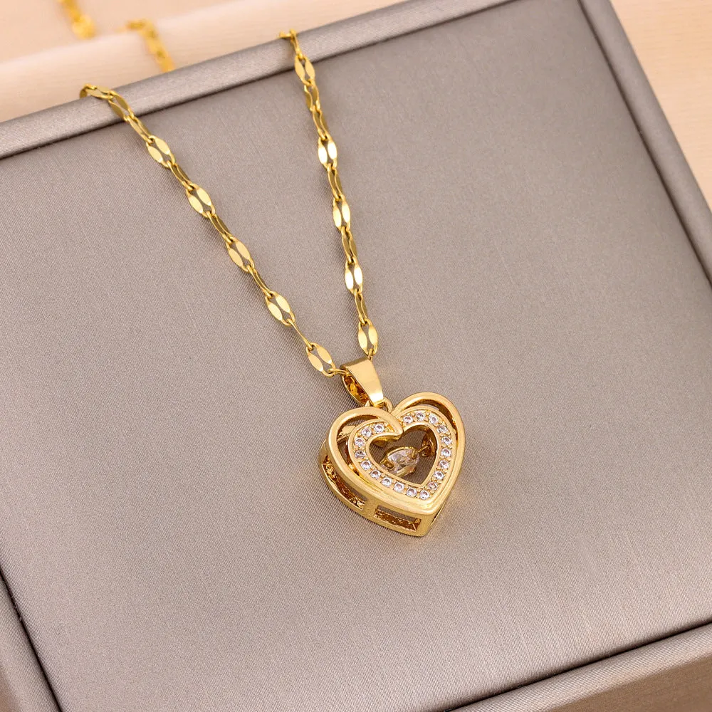 Elegant Affection: Double-layer Smart Love Heart Pendant in Titanium Steel