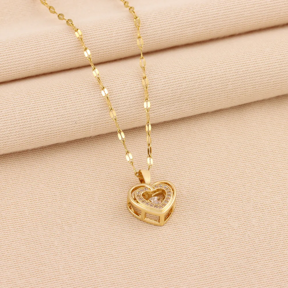 Elegant Affection: Double-layer Smart Love Heart Pendant in Titanium Steel