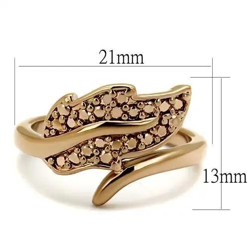 Elegant IP Rose Gold Brass Ring - AAA Grade CZ in Metallic Light Gold