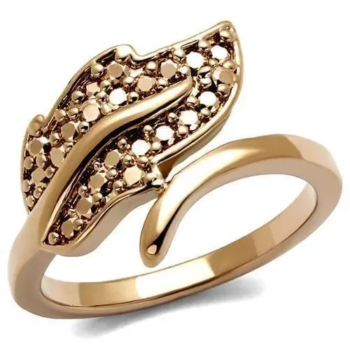 Elegant IP Rose Gold Brass Ring - AAA Grade CZ in Metallic Light Gold