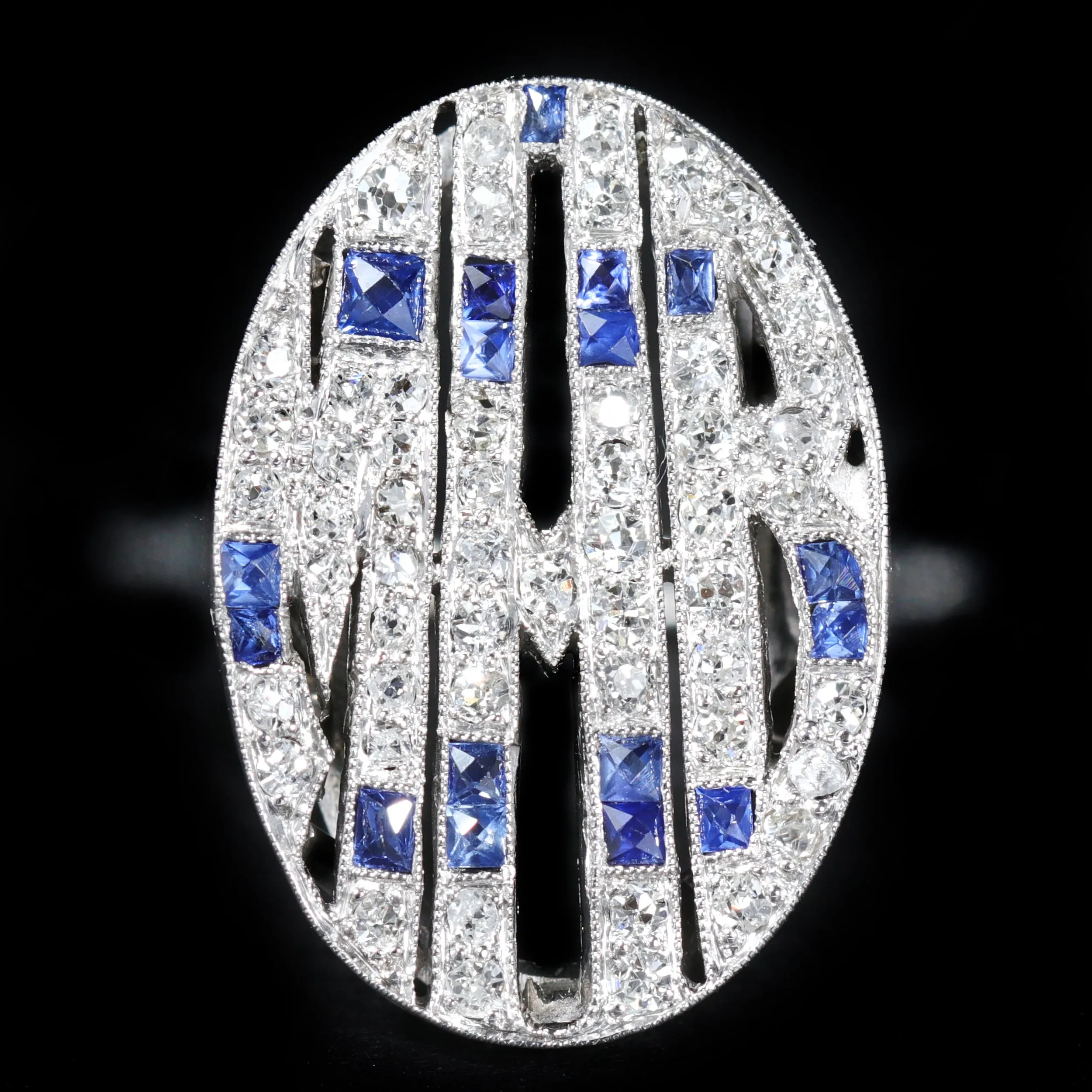 Estate 14K White Gold Diamond and Sapphire Monogram Ring