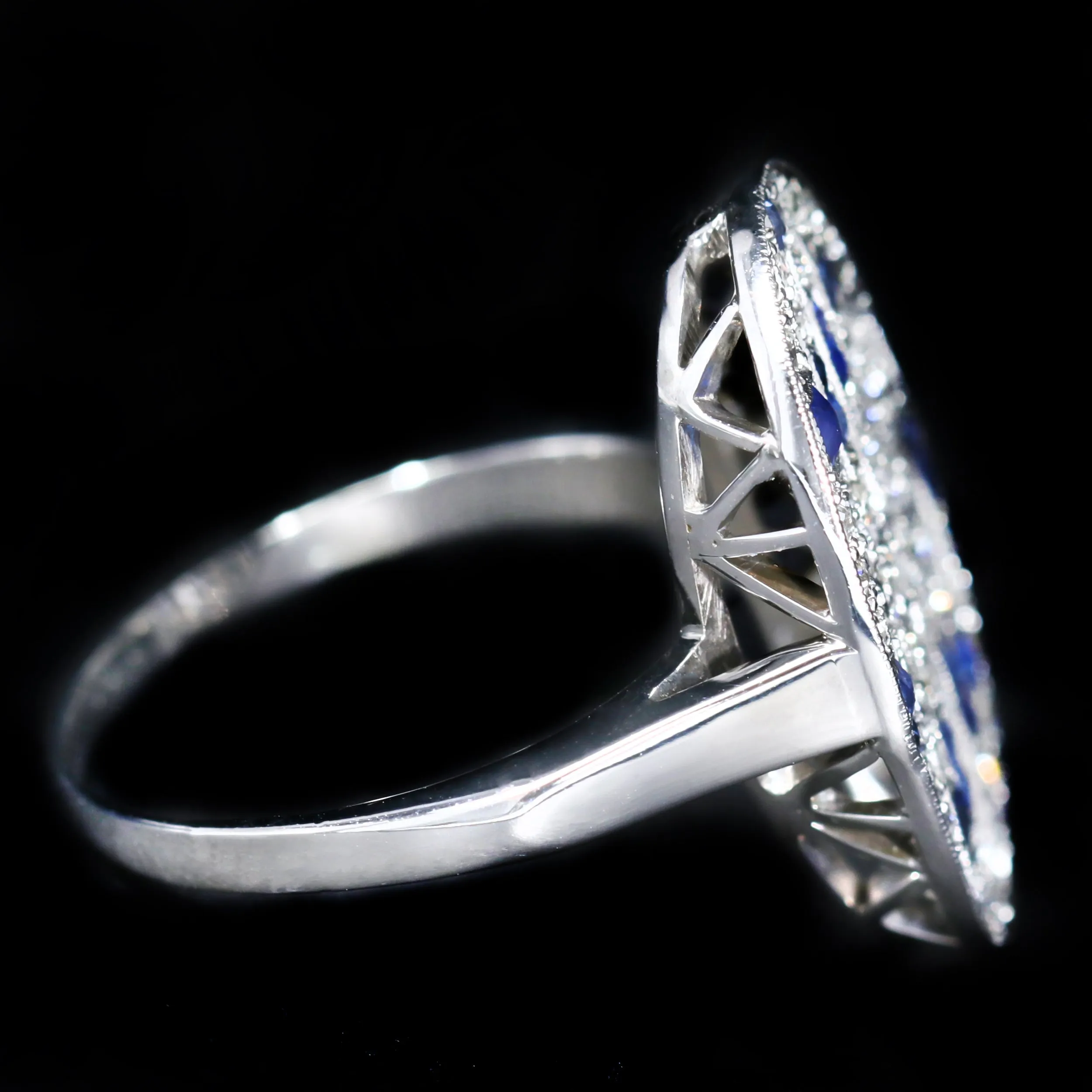 Estate 14K White Gold Diamond and Sapphire Monogram Ring