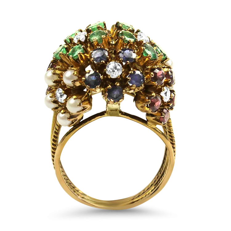 Estate 14k Yellow Gold Multi-Stone Floral Ring