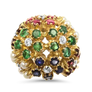 Estate 14k Yellow Gold Multi-Stone Floral Ring