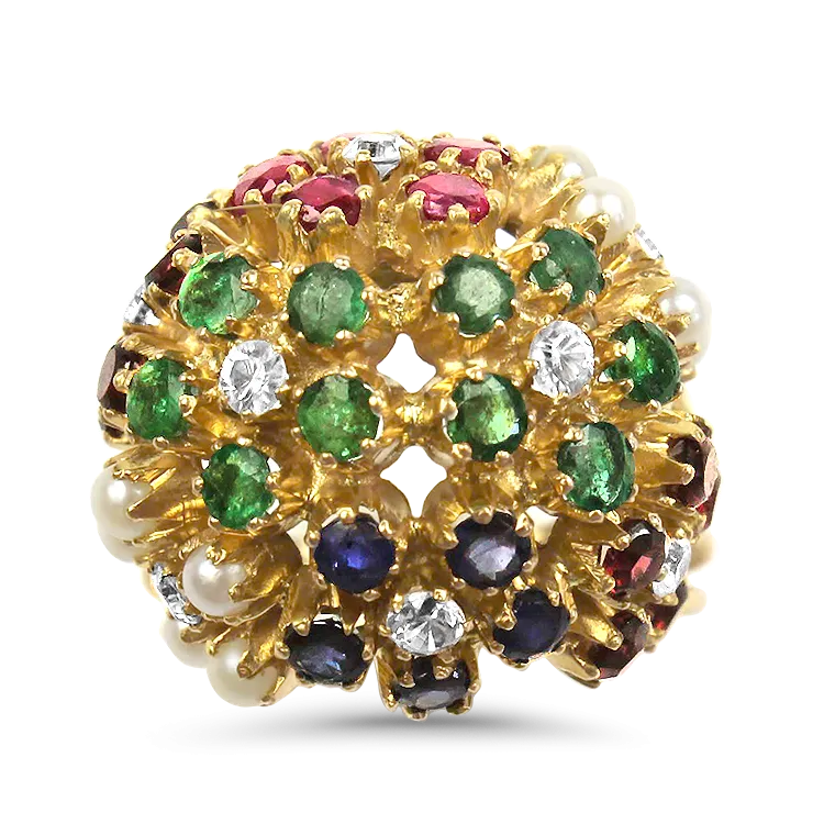 Estate 14k Yellow Gold Multi-Stone Floral Ring