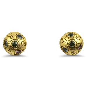 Estate 18k Yellow Gold Alex Sepkus J's Garden Sapphire Stud Earrings