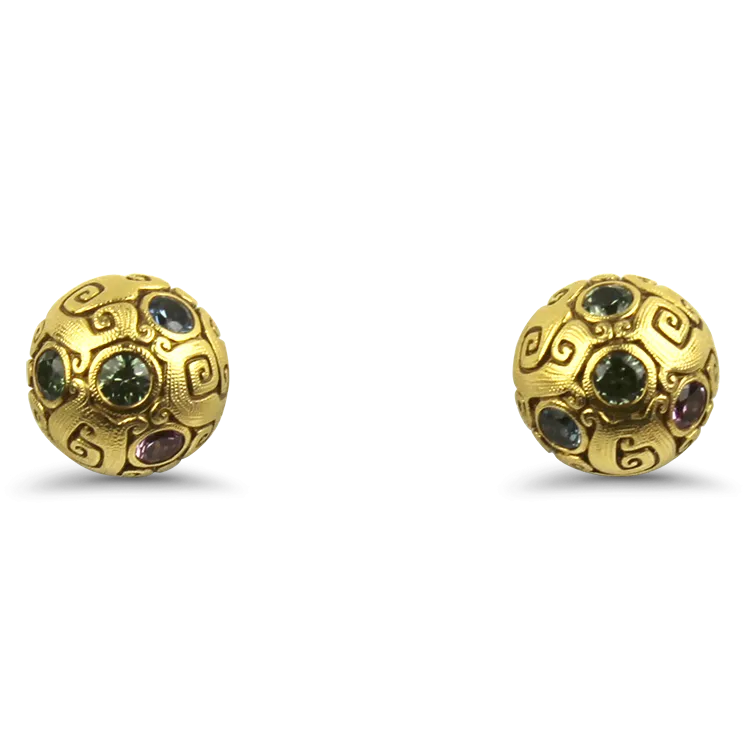 Estate 18k Yellow Gold Alex Sepkus J's Garden Sapphire Stud Earrings