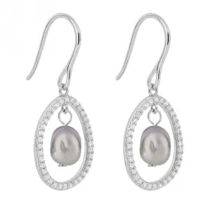 Floating Freshwater Pearl Pave Zirconia Drop Earrings E6227H