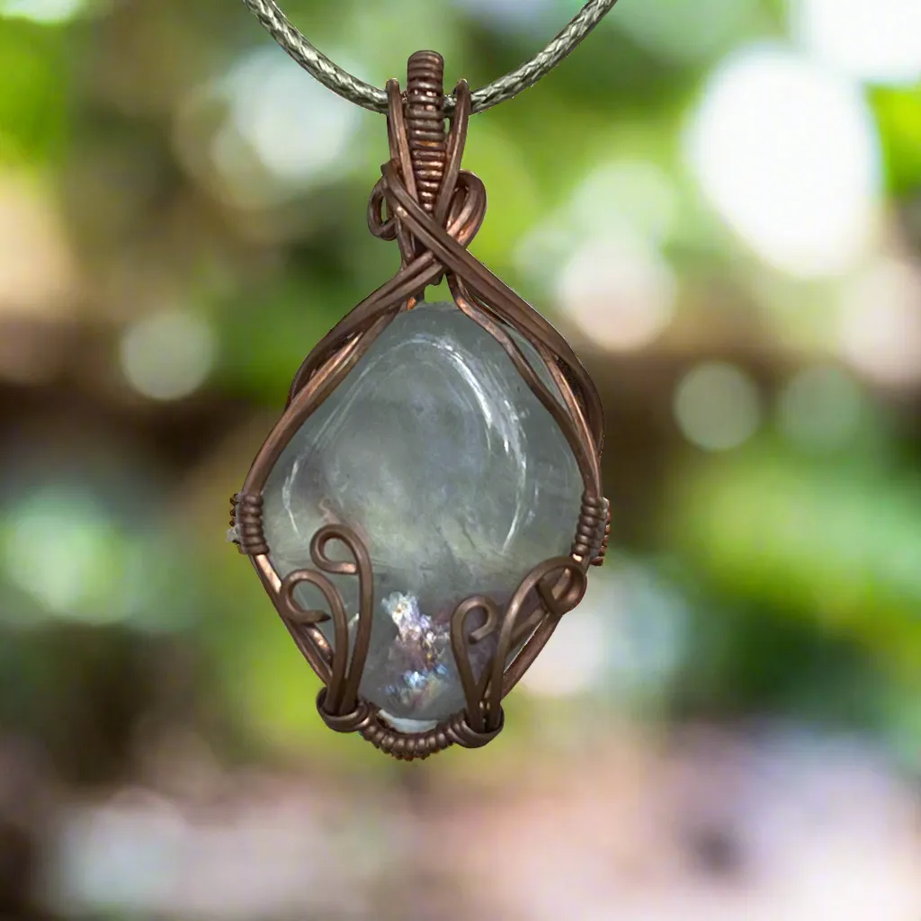 Fluorite Wire-Wrapped Swirl Pendant