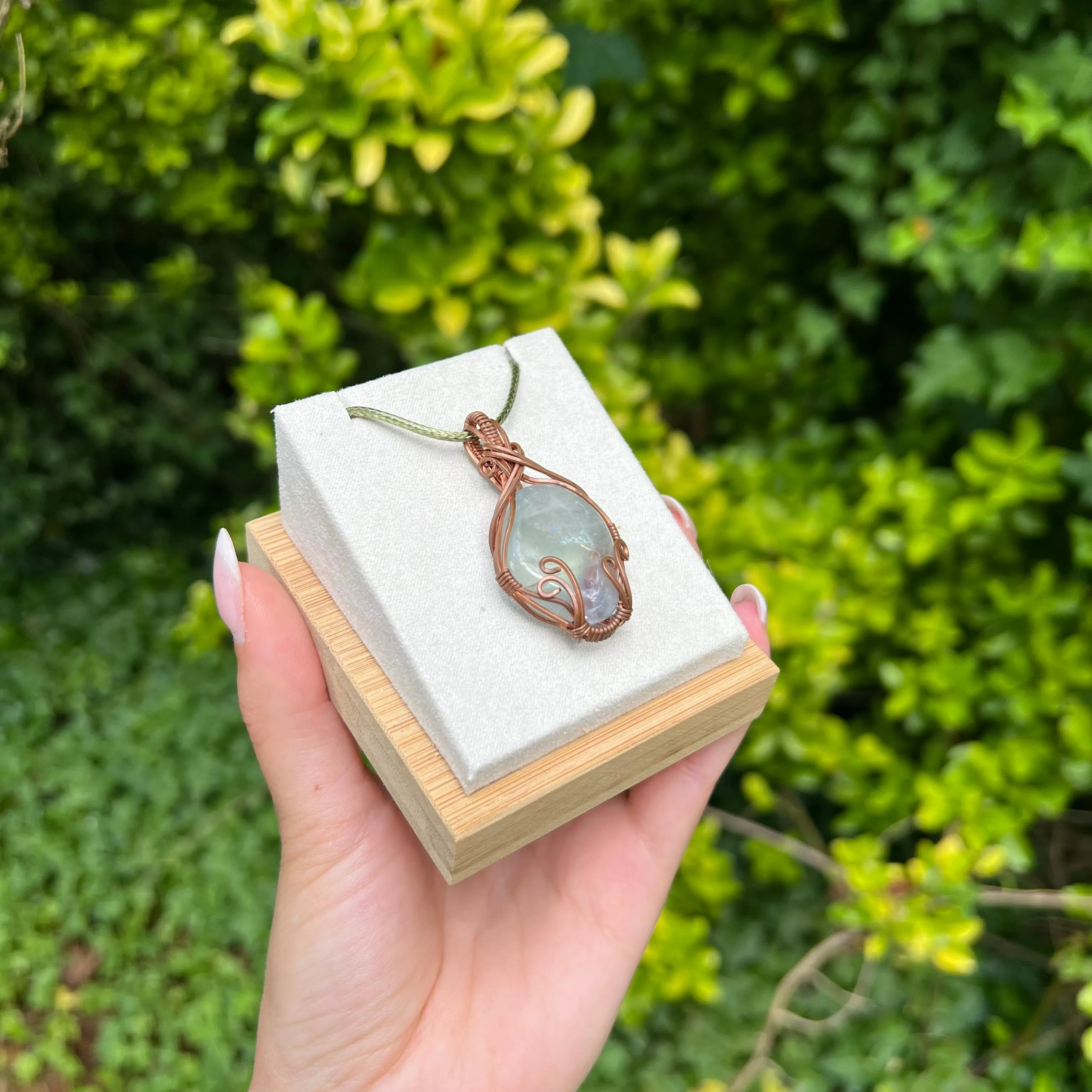 Fluorite Wire-Wrapped Swirl Pendant