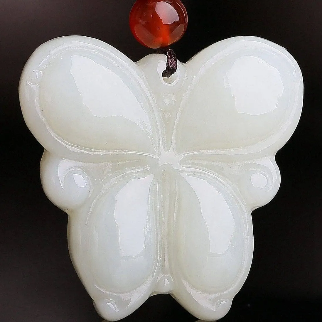 Genuine White Nephrite Jade Butterfly Pendant Necklace