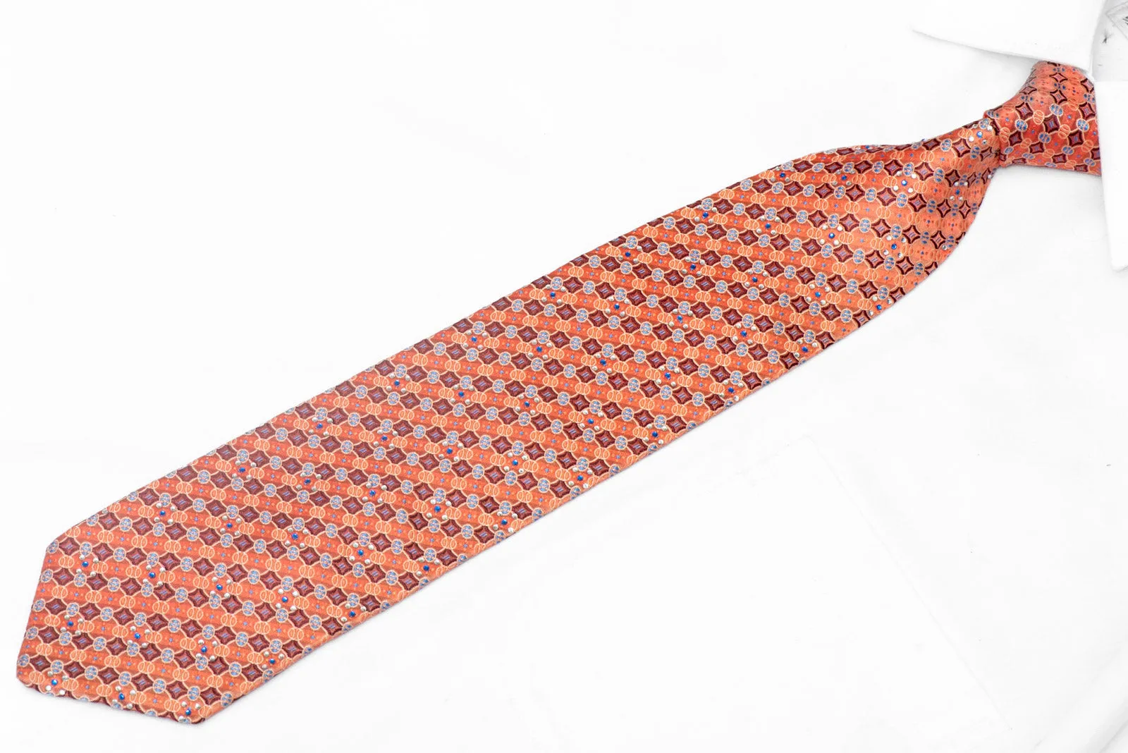 Geometric On Peach Pink Orange Rhinestone Silk Tie