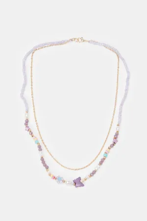 Girls Purple And Gold Embellished Necklace