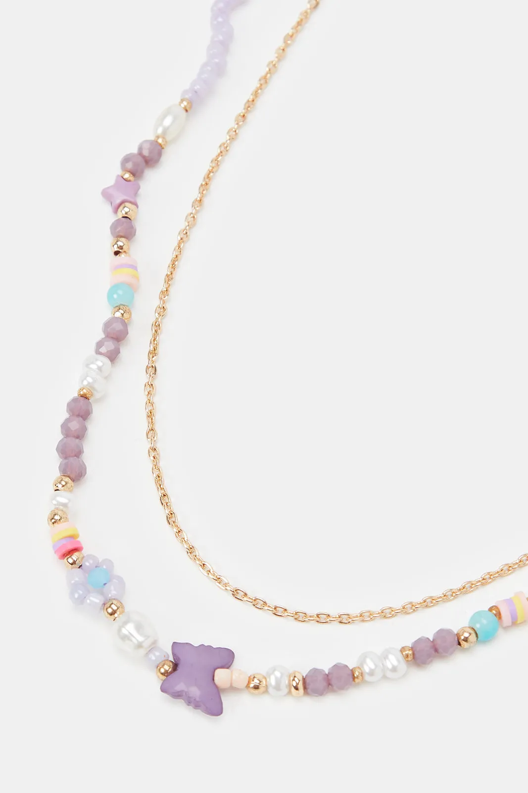 Girls Purple And Gold Embellished Necklace