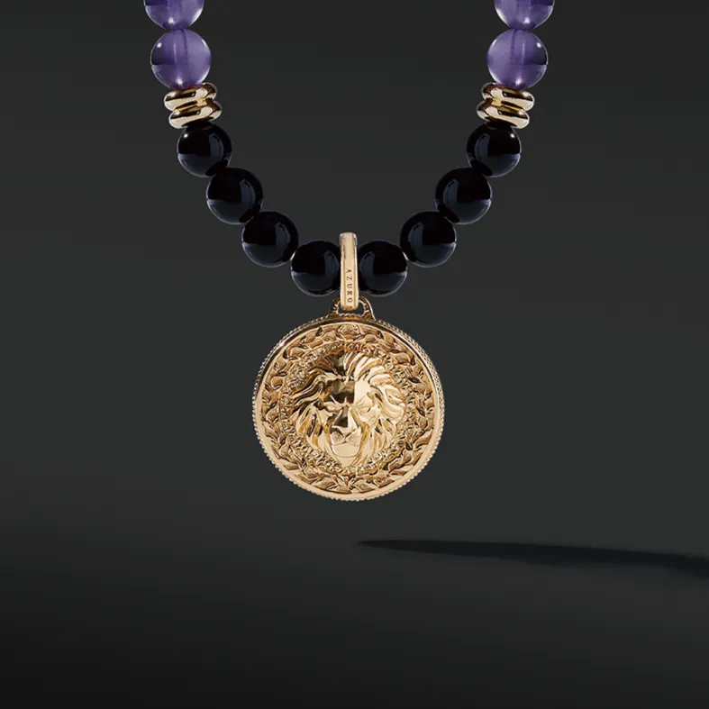 Gold Amethyst Beaded Pendant Necklace | Gold Pendants For Men