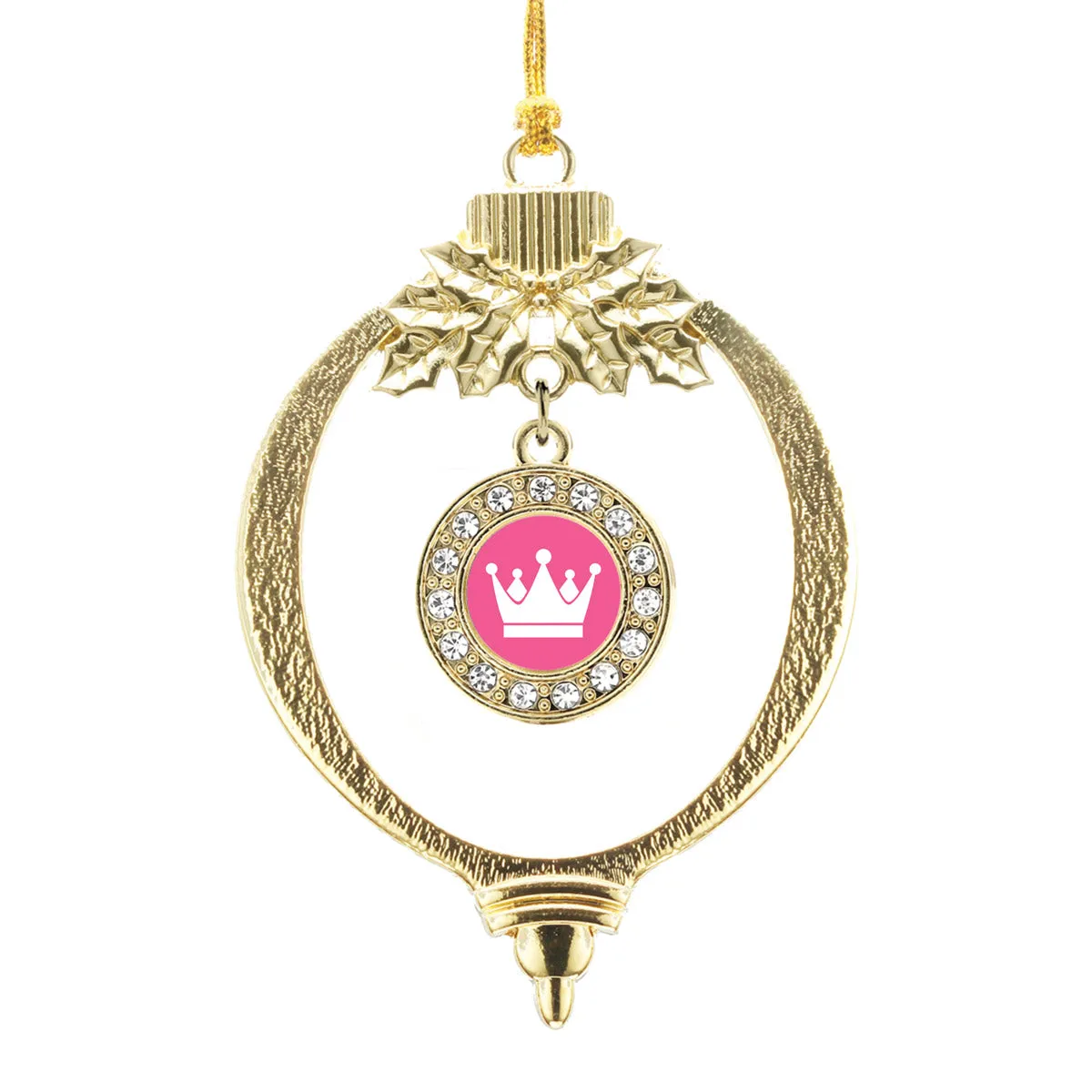 Gold Pink Princess Circle Charm Holiday Ornament