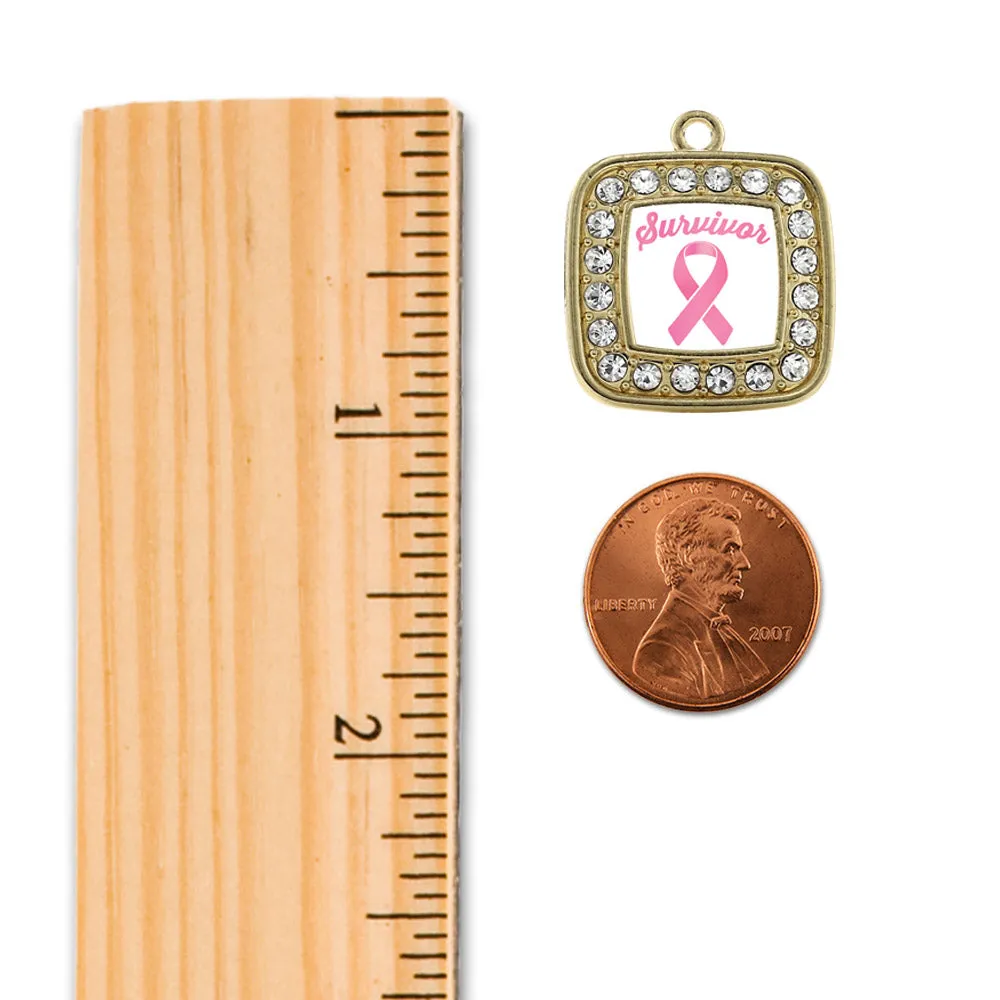 Gold Pink Ribbon Survivor Square Charm Holiday Ornament