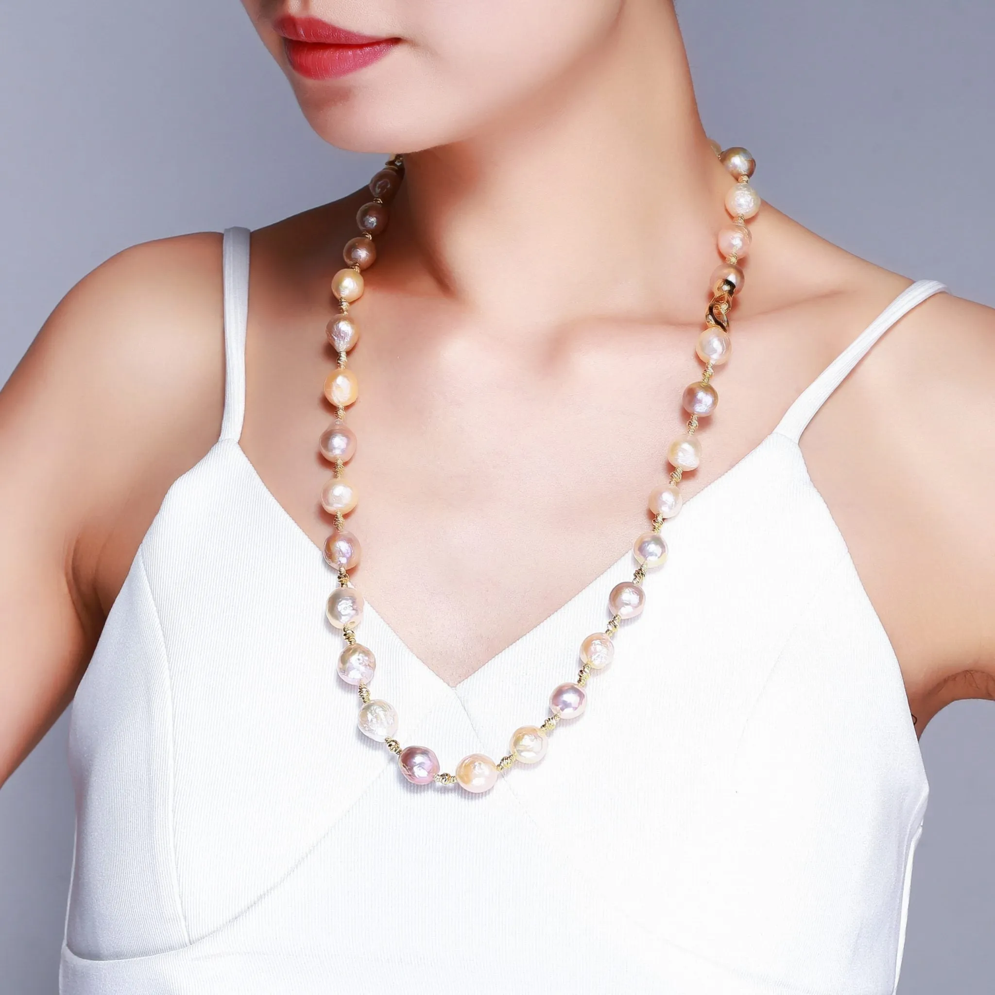 Golden Baroque Edison Pearl Necklace & Bracelet Gift Set