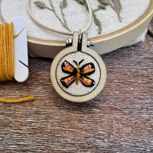 Hand-Embroidered Butterfly Necklace