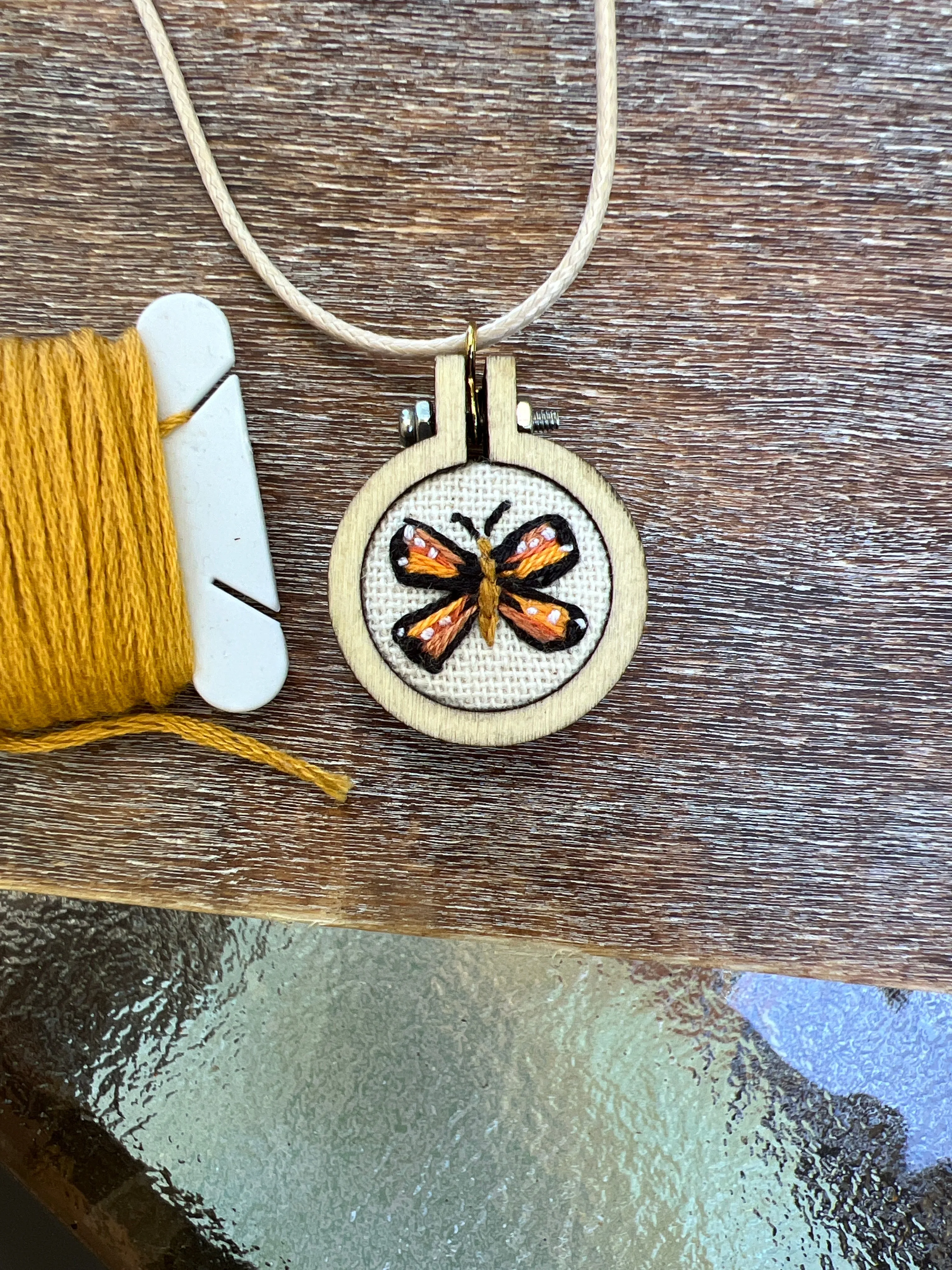 Hand-Embroidered Butterfly Necklace