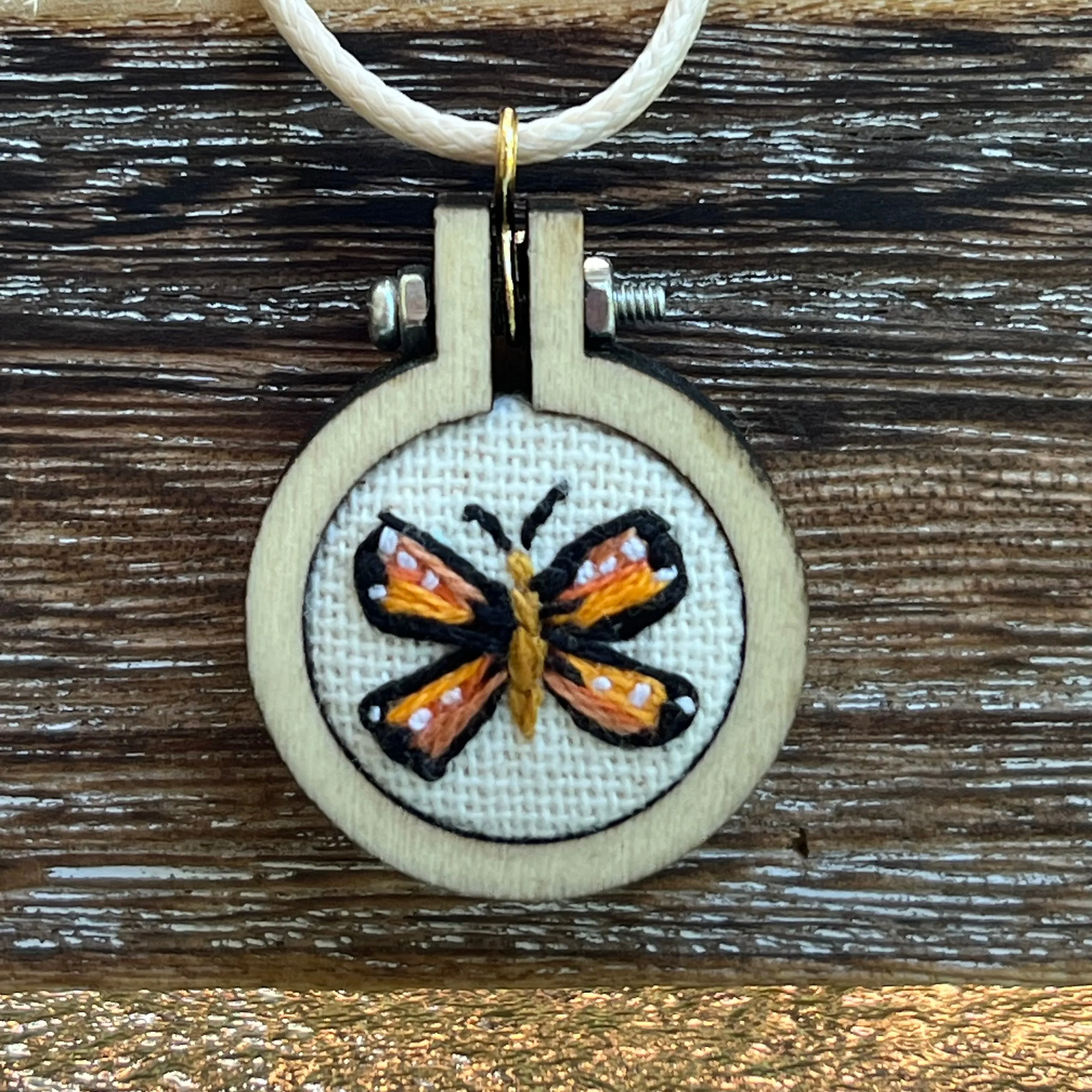 Hand-Embroidered Butterfly Necklace